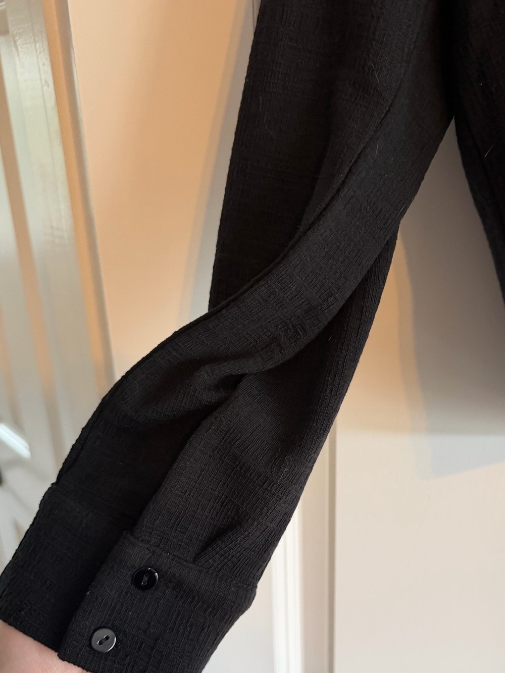 Eileen Fisher Black Cross Hatch Stretch Jersey Classic Collar Shirt - Picture 3 of 6